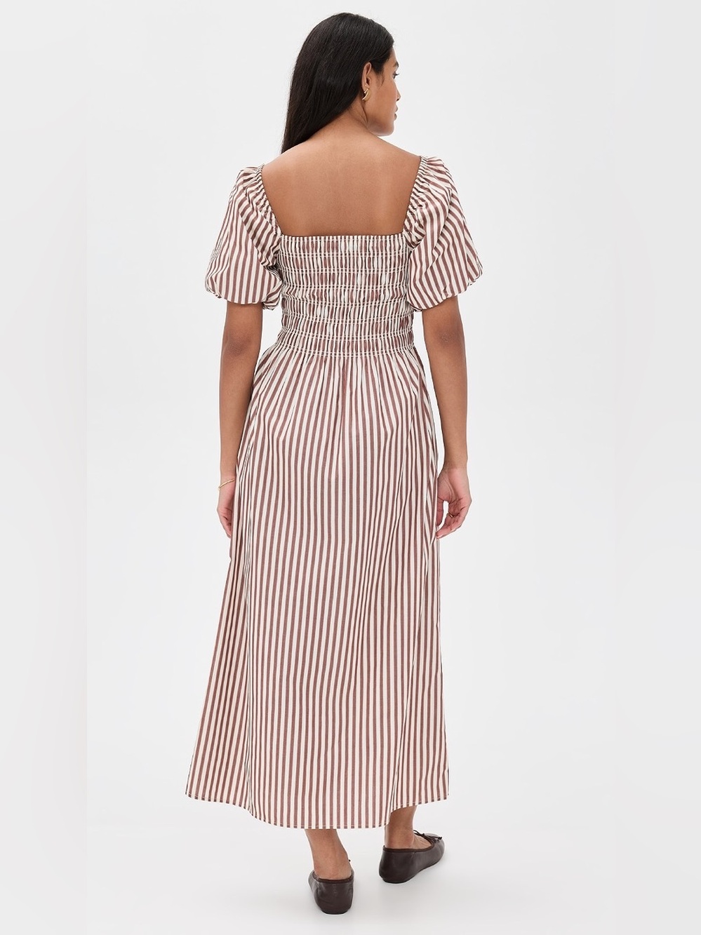 Hill House Julia Nap Dress | Rust Stripe | Cotton Midi | Smocked | Size S - Picture 3 of 12
